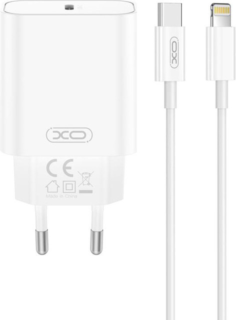XO Design Netzladegerät mit Lightning-Kabel CE32, 20W, 3A, USB-C, Weiß - Bild 1