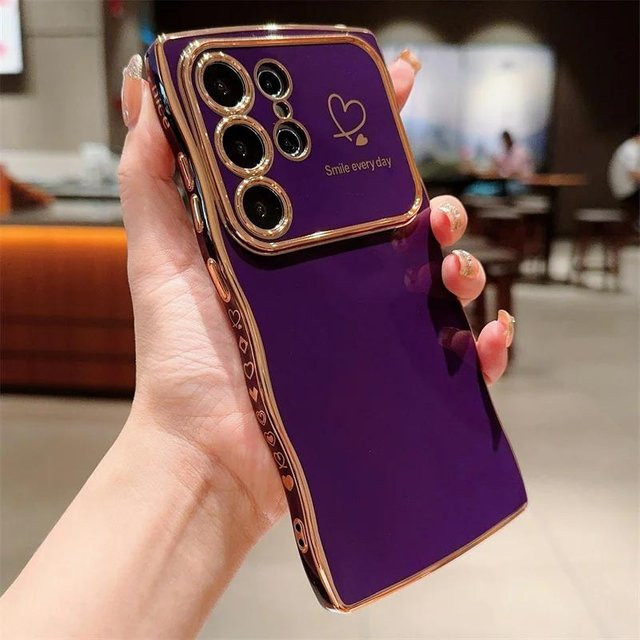 Wellenförmige Galvanisierung Herz Schutzhülle für Samsung Galaxy S25 S24 S23 S22 Ultra A56 A55 A54 A36 A35 A34 A26 5G A25 A24 A16 A15 A14 in Purple - Bild 1