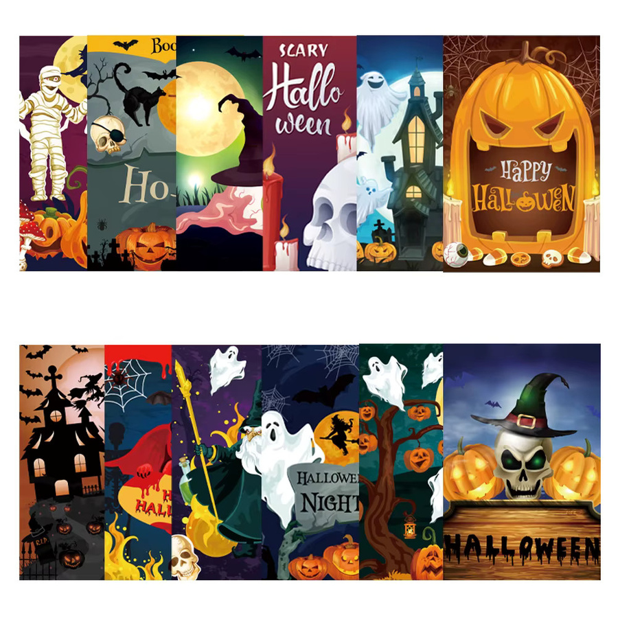 WEIGAO Vintage Halloween Grußkarten Set mit Kürbis und Geist, 12 Stück, Multicolor - Bild 2