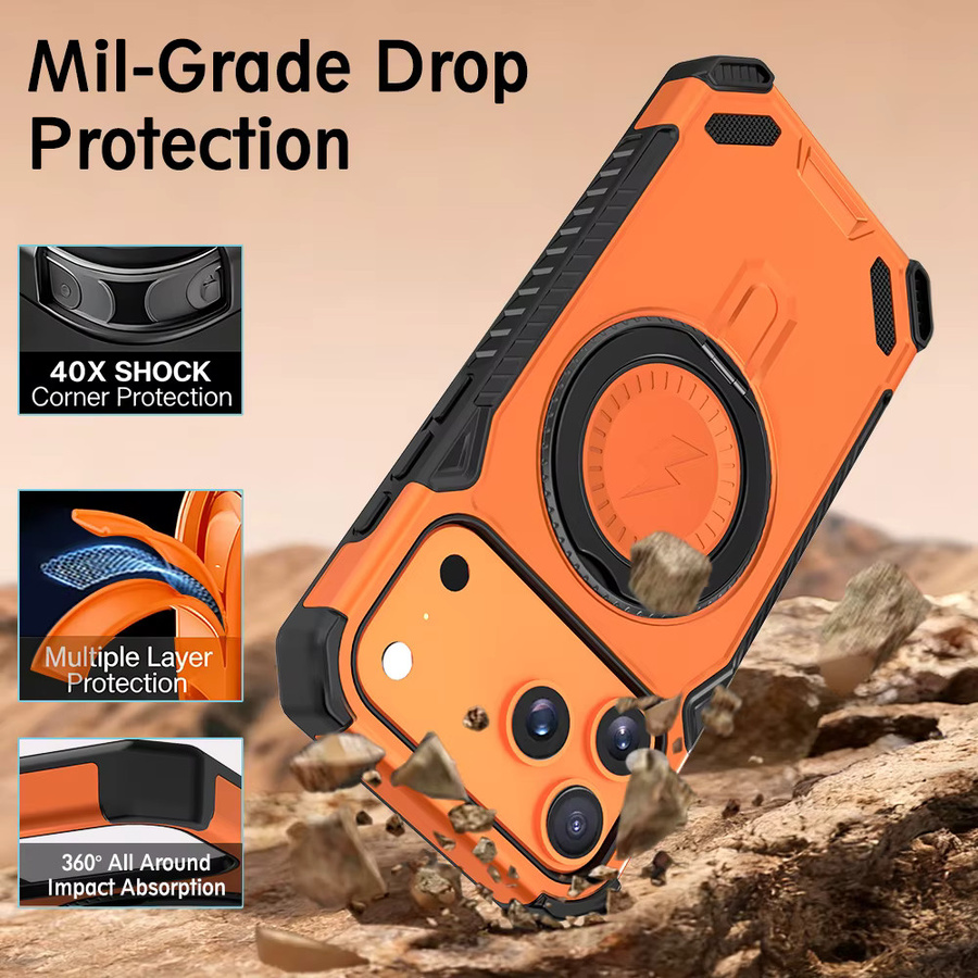WSSHE Schutzhülle für iPhone 17 16 Pro Max mit farbigem Ringhalter und magnetischer Halterung in Orange - Bild 5