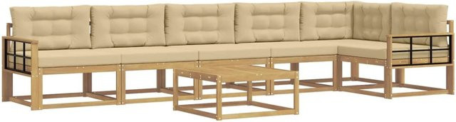 vidaXL Outdoor-Sofagarnitur aus Akazienholz in L-Form mit 7 Teilen, Weiß und Beige, B/T/H: 79 x 79 x 37 cm - Bild 1