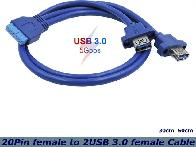 MACDOT Dual USB 3.0 A Buchse mit 2 Ports und 20Pin Motherboard Installationskabel in Blau inklusive Schraubenlochadapter - Bild 1