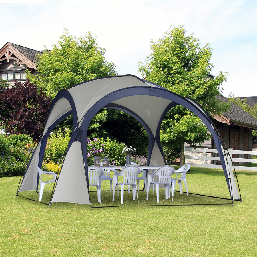 Outsunny Partyzelt und Gartenzelt in Cremeweiß und Blau, wetterfestes Festzelt mit Glasfaserstangen, B/T/H: 3,5 x 3,5 x 2,3 m - Bild 2