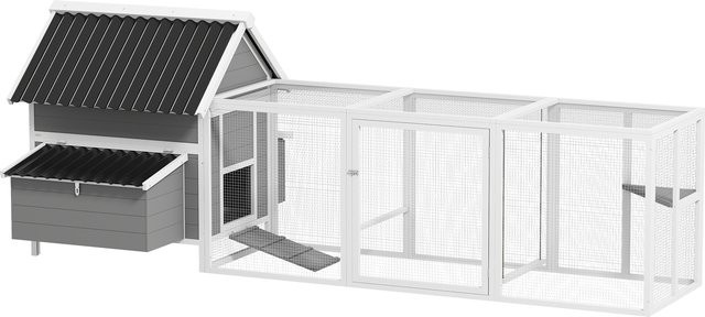 PawHut Hühnerstall mit Freilaufgehege und 2 Nistkästen aus Holz in Grau, H x B x T: 112 x 283 x 133,5 cm - Bild 1