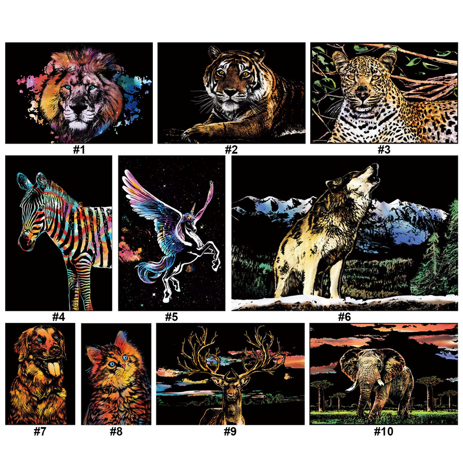 DIY Tier-Rubbelbilder Malset für Jugendliche und Erwachsene mit 3 Werkzeugen, Multicolor, B/H: 40,5 x 28,5 cm - Bild 2