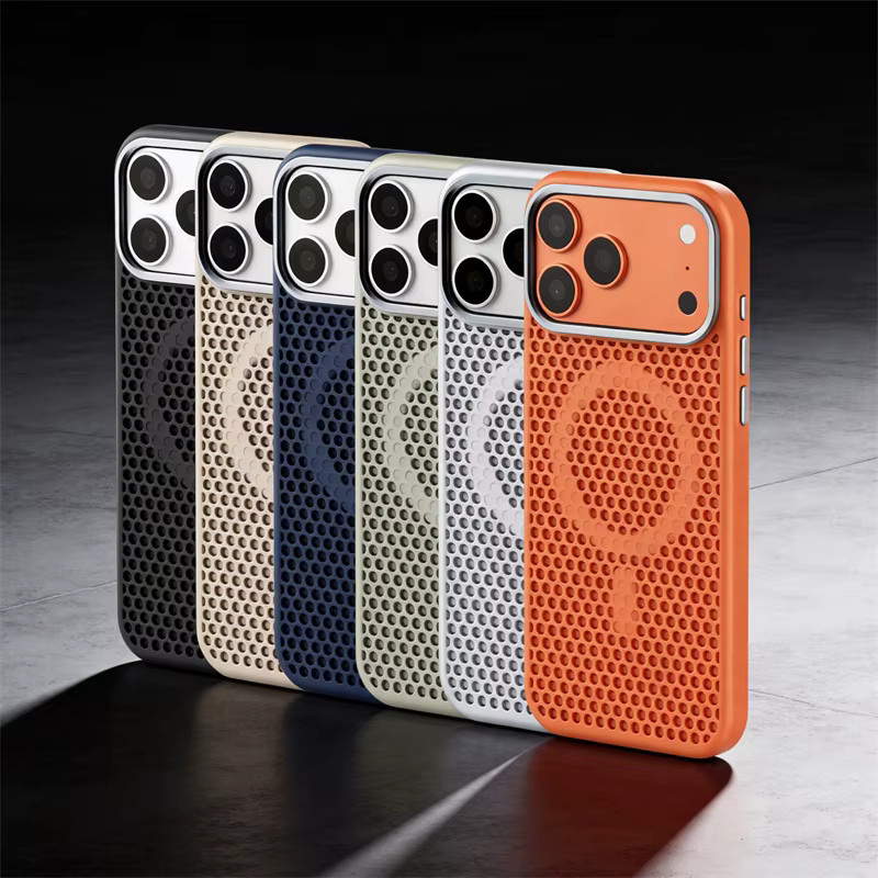 SUNWARD MagSafe Handyhülle mit Wabenmuster-Netzgewebe zur Wärmeableitung für iPhone 12 bis iPhone 17 Pro Max, stoßfeste PC-Hartschale, Schwarz oder Orange - Bild 4