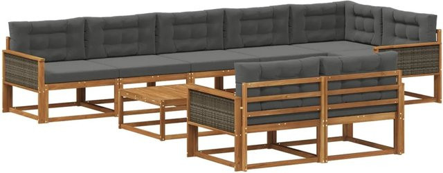 vidaXL Outdoor-Sofagarnitur in U-Form aus Akazienholz mit 9 Kissen in Anthrazit und Natur - Bild 1