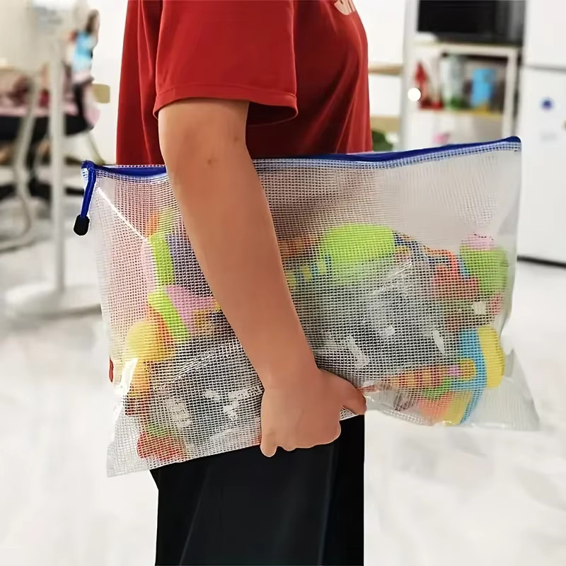 10er-Pack wasserdichte PVC-Mesh-Aufbewahrungstaschen mit Reißverschluss in Weiß für A3, A4 und A5 Dateien, Spielzeug oder Schreibwaren - Bild 4