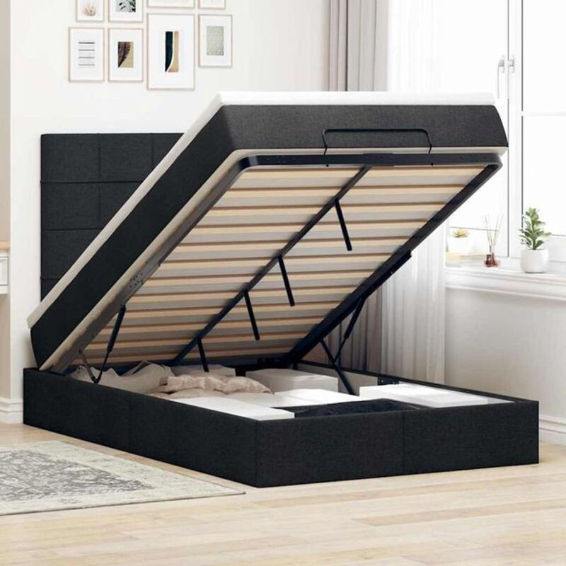 vidaxl Ottoman Polsterbett mit Matratze und LED-Beleuchtung in Schwarz, B/T: 120 x 200 cm - Bild 1