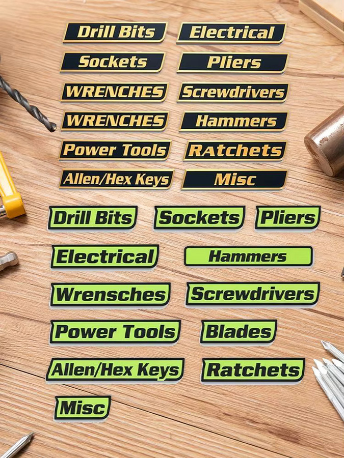12er Set magnetische Werkzeugkasten-Etiketten aus Metall in Schwarz zur schnellen Identifizierung - Bild 6