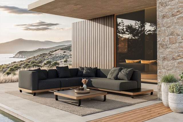 PLOSS Solera M Gartenlounge in Anthrazit und Schwarz aus Aluminium, Polyester und Glas mit Holzdekor, B: 290 cm, T: 200 cm - Bild 1