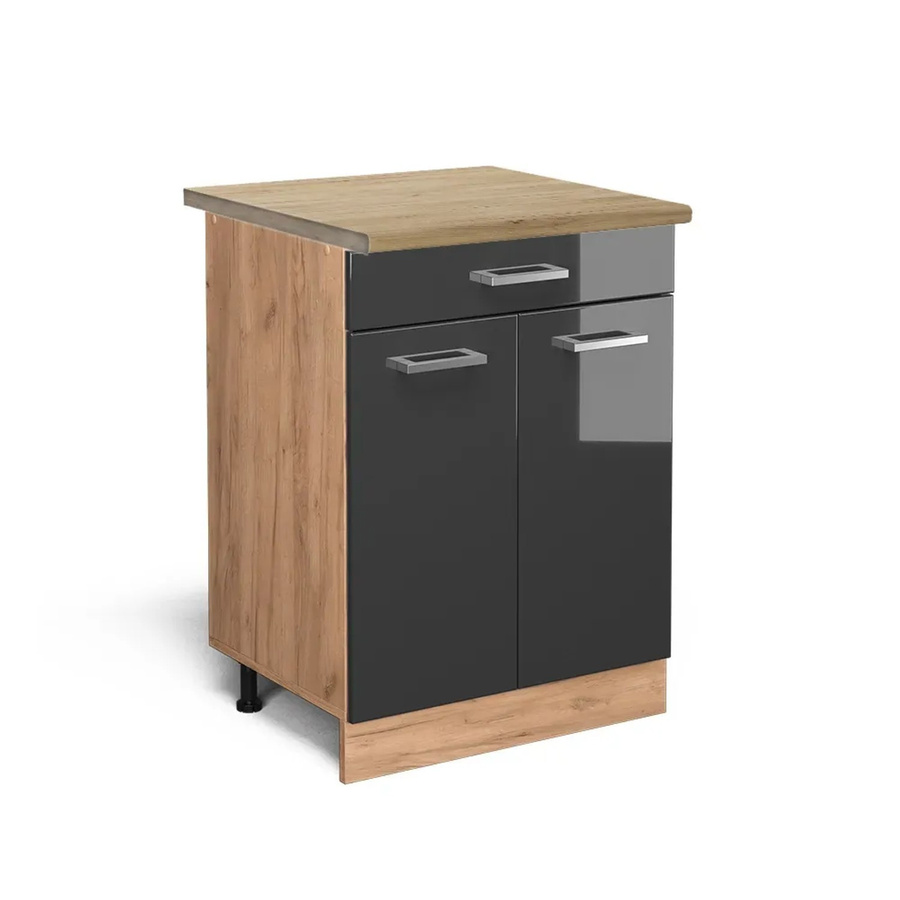 Vicco Küchenunterschrank R-Line in Anthrazit Hochglanz und Eiche mit Schubladen Breite: 60 cm, Höhe: 81,6 cm, Tiefe: 60 cm - Bild 2