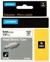 Dymo Rhino IND ORIGINAL Heißschrumpfschlauch aus Kunststoff, Schwarz auf Weiß, Durchmesser: 0,6 cm, Länge: 1,5 m - Bild 1