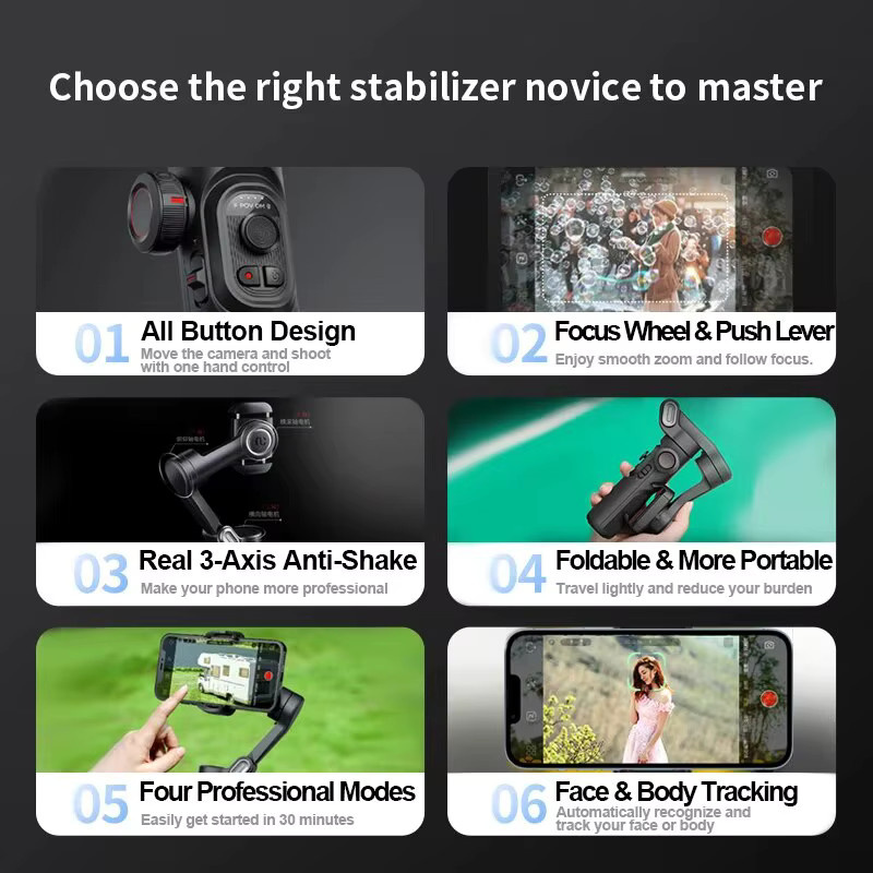 AOCHUAN SmartXE 3-Achsen-Handheld-Gimbal-Stabilisator für Smartphone in Schwarz mit AI Face Tracking für iPhone und Android - Bild 5