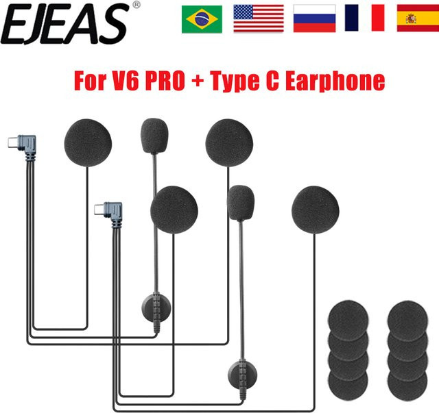 EJEAS V6 Pro Bluetooth Motorrad Helm Kopfhörer mit USB-C Mikrofon und Lautsprecher in Schwarz für Vnetphone V6 Intercom - Bild 1