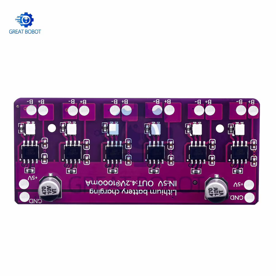 Baishundianzi Lithium-Batterie-Lademodul DC 5 V für 18650 4,2 V Akkus, 6 x 1 A, lila - Bild 2