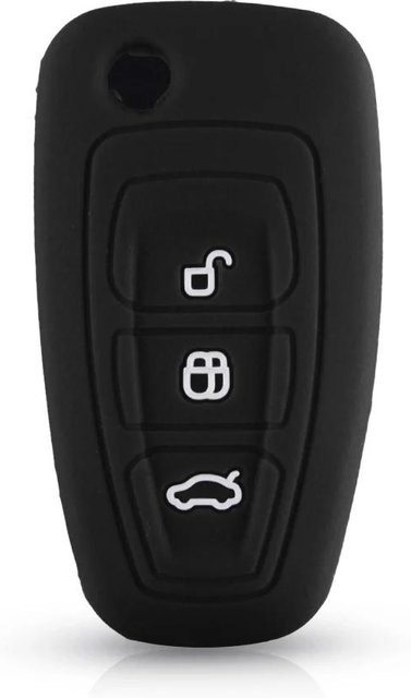 KEYYOU Silikon Schlüsselanhänger Abdeckung für Ford Ranger C-Max S-Max Focus Galaxy Mondeo Transit Tourneo Custom, 3 Tasten, schwarz - Bild 1