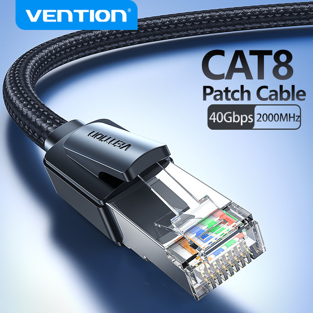 Vention Ethernet-Kabel CAT8 mit 40 Gbit/s, Baumwolle geflochtenes LAN-Patchkabel für PC, Modem, Laptop und PS5/PS4, RJ45-Netzwerkkabel - Bild 1