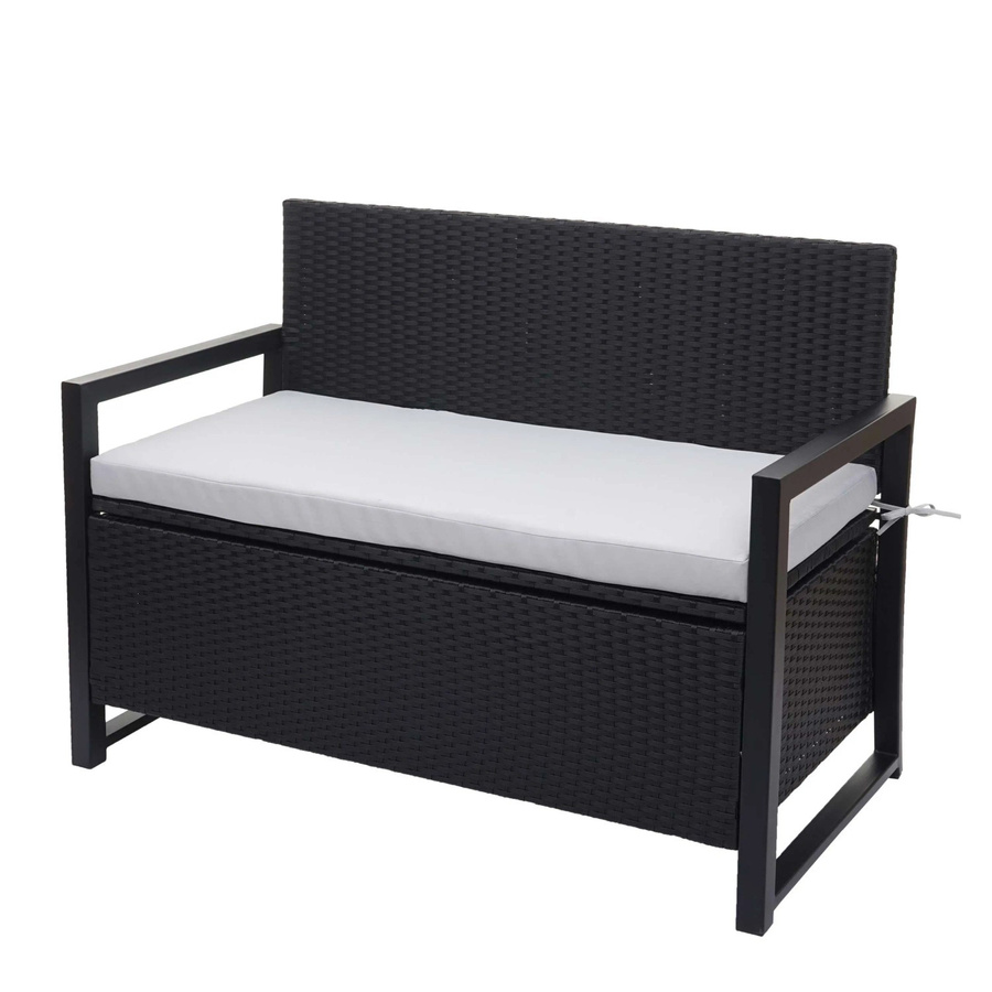 MCW Poly-Rattan 2er Sitzbank F39 Truhenbank mit Staufach und Sitzkissen, anthrazit, Kissen grau - Bild 2
