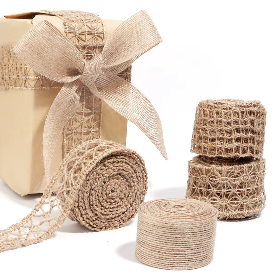Louleur Natürliches Juteband in Beige und Braun für Bastelarbeiten und Hochzeiten, Breite: 2,5 cm - Bild 2