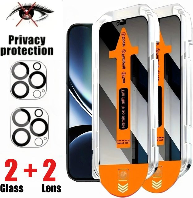 DIXSG 4-in-1 Anti Spy Full Screen Protector und Kamera Objektiv Schutz für iPhone 16, Transparent - Bild 1