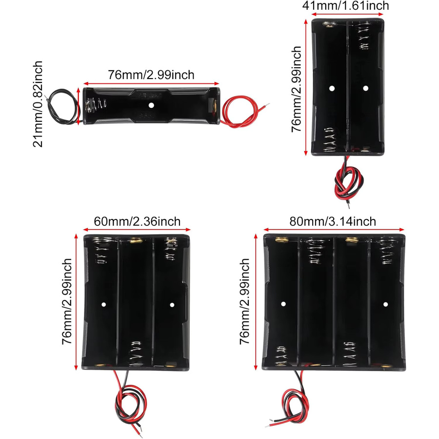 3 Stück 18650 Batteriehalter mit Kabel für 3,7 V bis 14,8 V in Schwarz - Bild 3