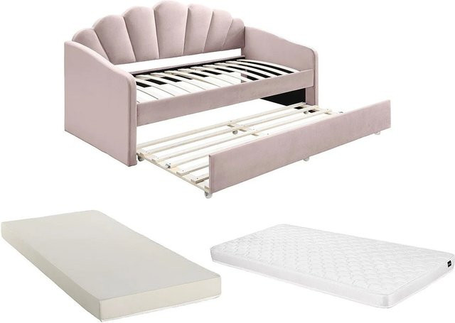 Vente-unique Sofabett Elusia in Rosa mit Samtbezug und Ausziehfunktion im Art Deco Stil - Bild 1