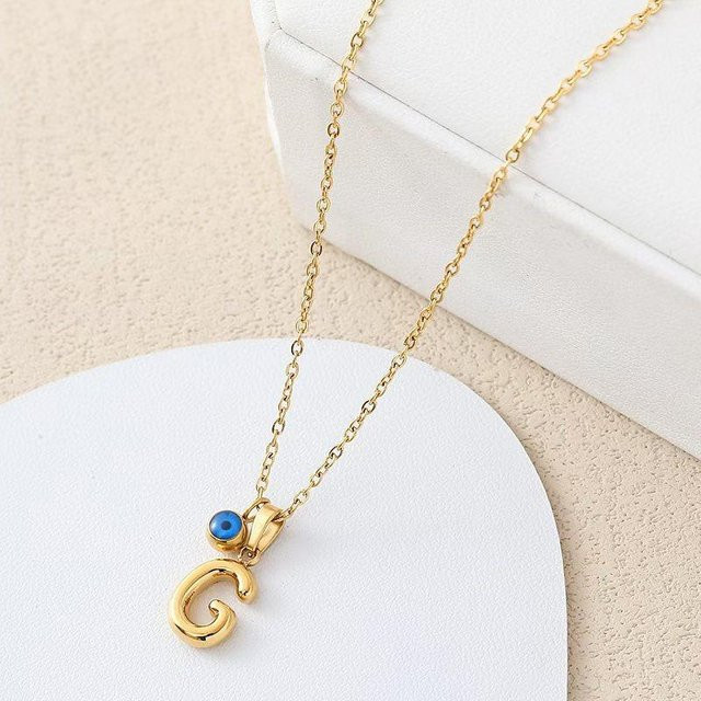Candi Halskette, Türkisches Blaues Auge, Buchstabe, Edelstahl, Gold, Damen - Bild 1