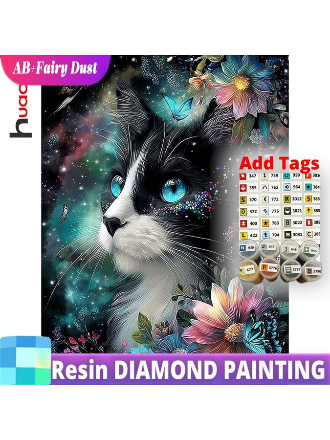 Potdemiel Diamantmalerei Set mit Katzen und Blumen in Multicolour, runde Resin-Stickerei zur Heimdekoration, Durchmesser: 25 cm - Bild 4