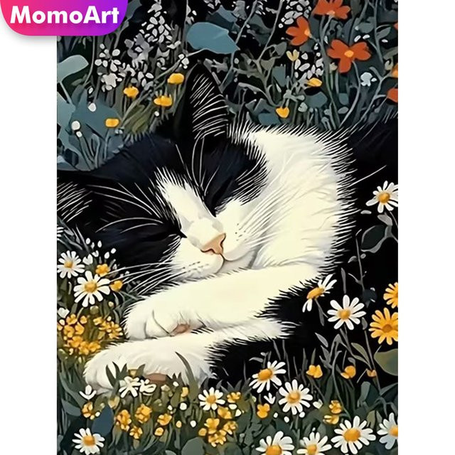 Momoart 5D DIY Diamant-Mosaik Katzenbild, Strass-Diamantmalerei, Tiere - Bild 1