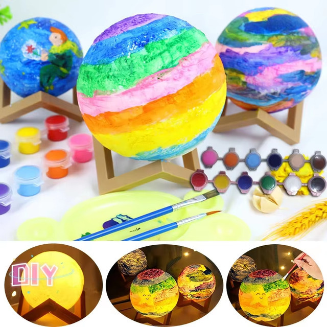DIY Planet Lampe 3D Mond Galaxy Nachtlicht mit Graffiti-Kunst für Schlafzimmer und Wohnzimmer, Mehrfarbig - Bild 1