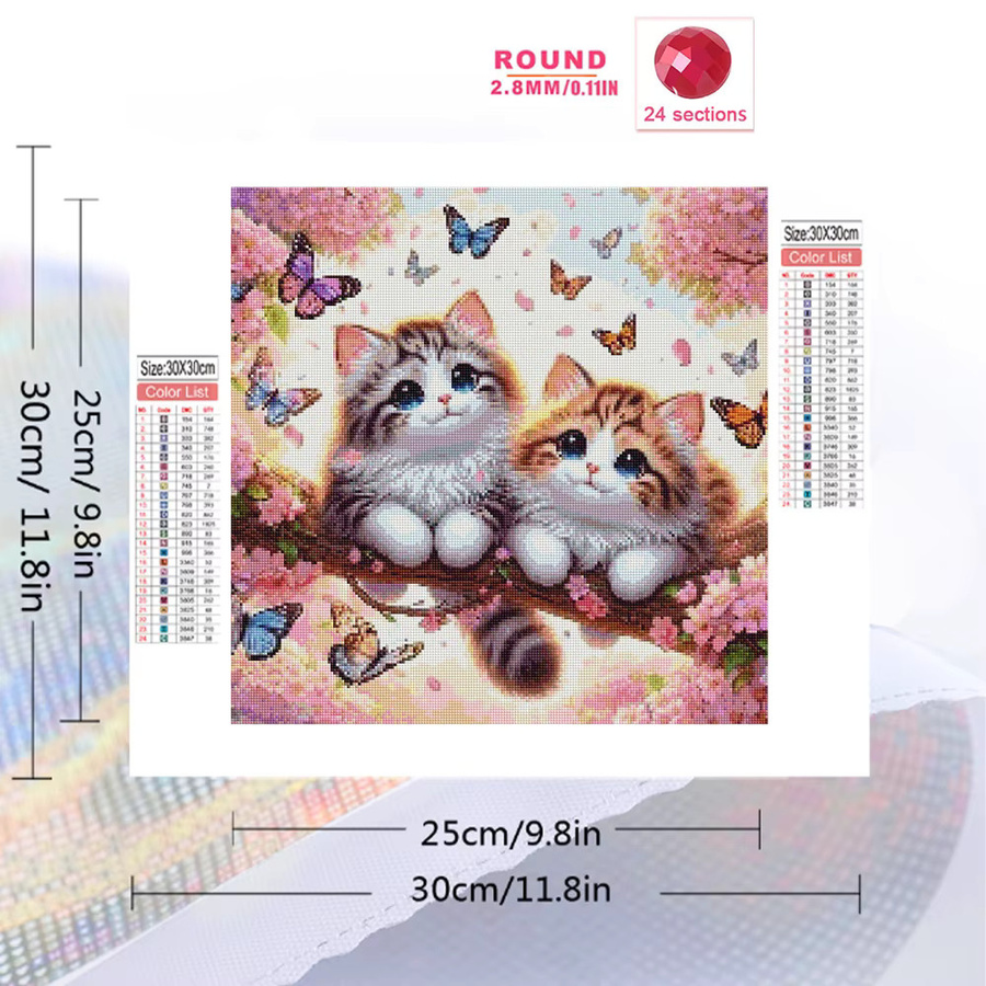 EverShine Diamant-Mosaik DIY Set Katze mit Schmetterling in Multicolour, Handgemachtes Strass-Bild mit runden Steinen, Breite: 20,0 cm, Höhe: 20,0 cm - Bild 2