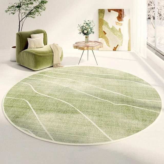 Runder Wohnzimmerteppich Lodestar in Grün mit abstraktem Linienkunst-Design, pflegeleicht und fleckenbeständig, Durchmesser: 120 cm - Bild 1