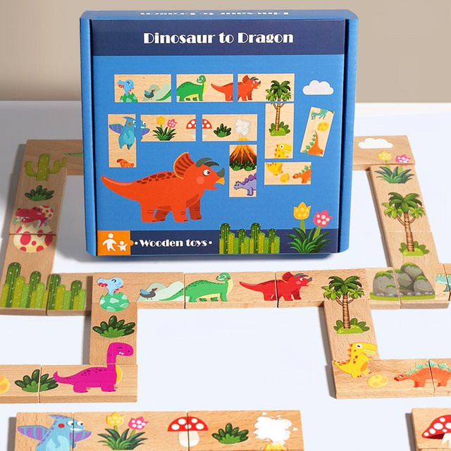 Tlewj Dinosaurier Domino, Holz, Memory Matching, Puzzle, Mehrfarbig - Bild 1