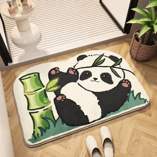 Saugfähige Plüschmatte mit Cartoon-Tier-Motiv für Badezimmer und Schlafzimmer, rutschfest, Farbe: Weiß, B/T: 40 x 60 cm - Bild 1