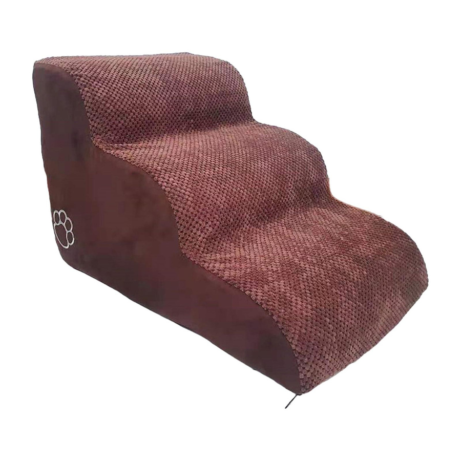 mfySpace Hundetreppe für kleine Hunde, 3-stufige Hunderampe mit Polarfleece-Bezug in Kaffeebraun, rutschfest und mit hochdichtem Rückprallschwamm gefüllt - Bild 3