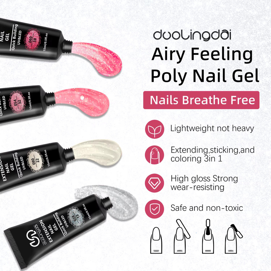Duollingdai Poly Gel Nagel-Set Starter-Kit, Transparent & Glitzernd, Unisex - Bild 5