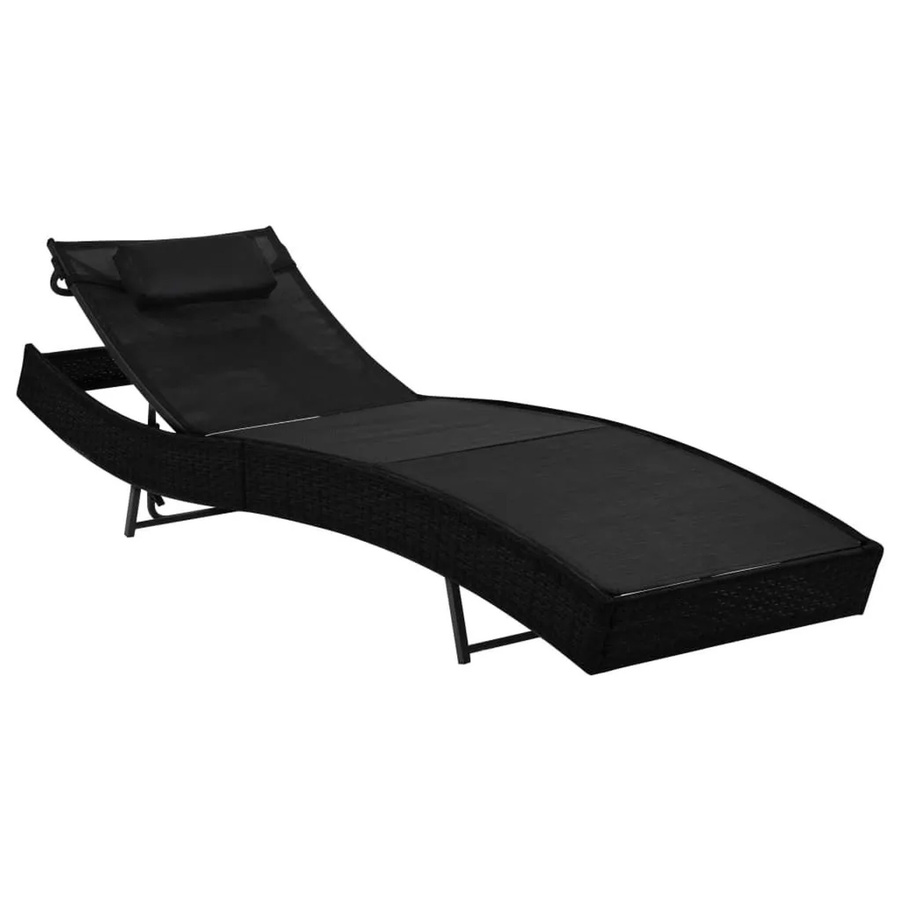 Furnicato Poly Rattan Sonnenliege mit verstellbarer Rückenlehne und Textilene-Auflage in Schwarz, B/T/H: 213 x 70 x 40-91,5 cm - Bild 2