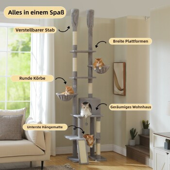 Pawz Road Kratzbaum deckenhoch grau mit Hängematte und Höhle aus Sisal - Bild 2