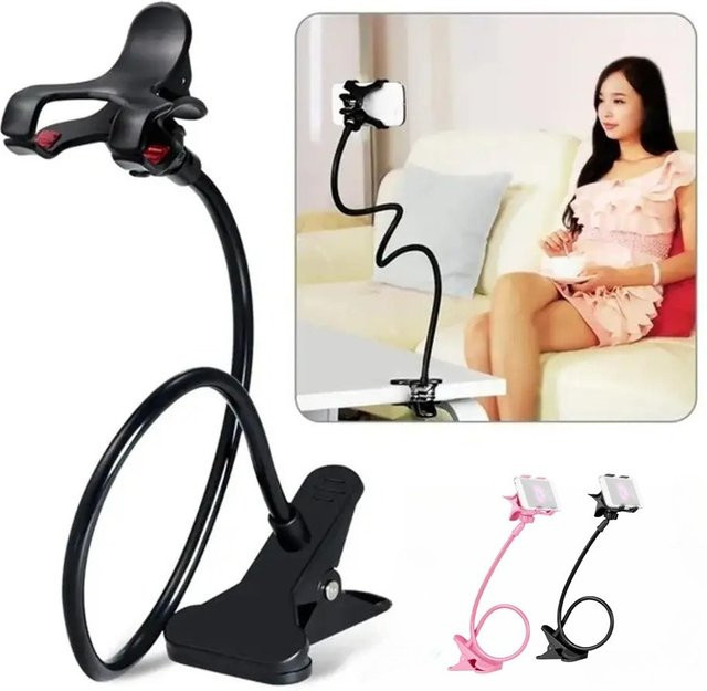 360 Grad drehbarer universeller Handyhalter mit flexiblem Clip-Ständer für Bett und Schreibtisch in Schwarz oder Rot - Bild 1