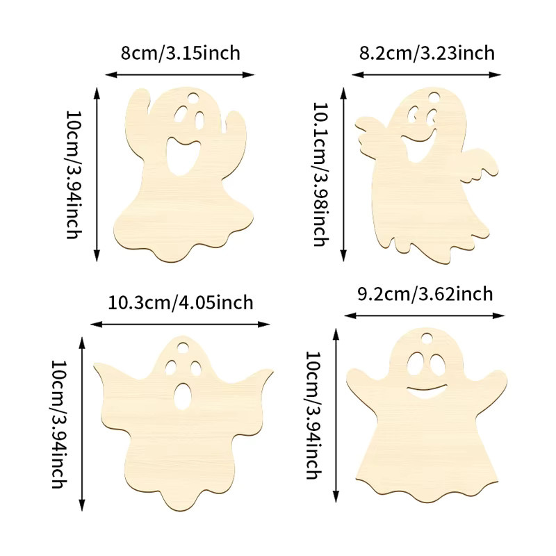 20 Stück YOMDID Halloween Holzgeist als unfertige Holzfiguren mit Schnur für DIY-Malerei und Hängedekoration - Bild 5