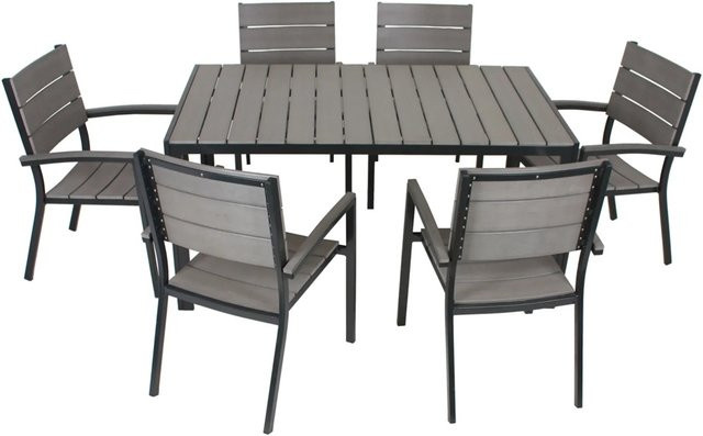 Garden Pleasure Gartenmöbel-Set Olivia 7-teilig in Grau und Anthrazit mit Aluminium und Kunststoff, Tisch und Stühle für den Garten und Außenbereich - Bild 1