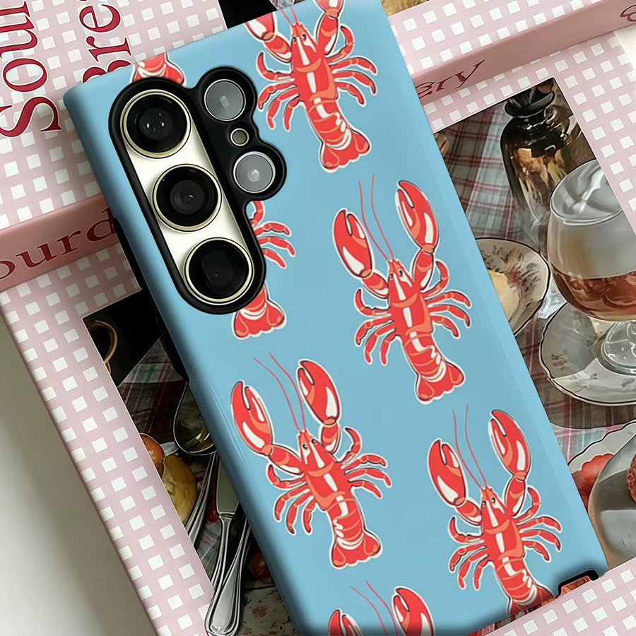 Stoßfeste Doppelschicht Handyhülle mit rotem Hummer Motiv für Samsung Galaxy S25 Ultra, S24 und S23 Ultra Plus in Blau - Bild 3