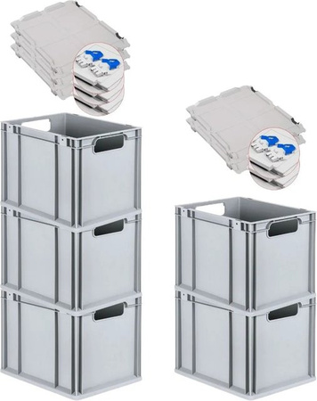 PROREGAL Spar Set 5x Eurobox Nextgen Economy mit Scharnierdeckel und blauen Schiebeschnappverschlüssen, Farbe: Blau, H x B x T: 32 x 30 x 40 cm