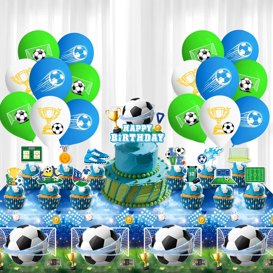 cicimini Fußball Geburtstag Party Dekoration Set in Multicolour mit Tischdecke, Ballons, Bannern und Kuchen Topper - Bild 2