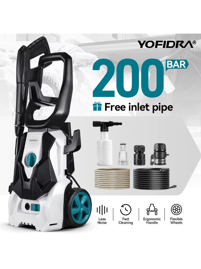YOFIDRA Elektrischer Hochdruck-Autowäscher 2200W mit 200 Bar und verstellbarer 180 Grad Düse in Weiß - Bild 6