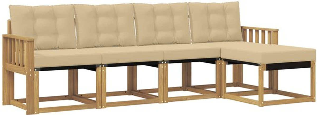 vidaXL Outdoor-Sofagarnitur aus Akazien-Massivholz mit 5-teiligem Kissen-Set in Weiß und Beige im modernen skandinavischen Design - Bild 1