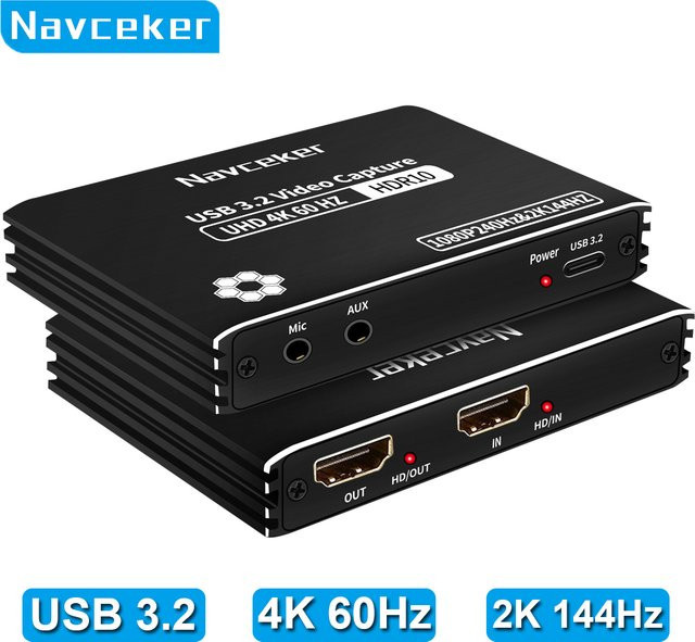 Navceker 4K 60FPS HDMI Videoaufnahmekarte mit HDCP-Bypass, USB-C 3.2 Video-Grabber für Live-Streaming und Spiel-Aufnahmen von PS5 und Xbox, Schwarz - Bild 1