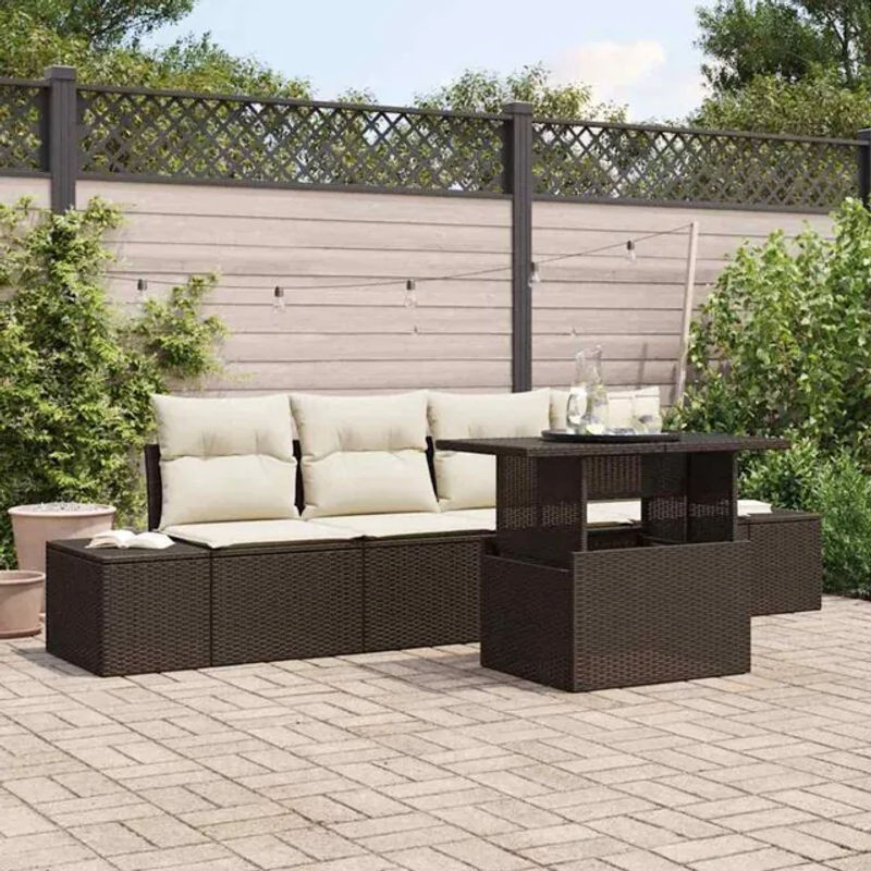 Vidaxl Garten-Sofa-Set aus Polyrattan mit 5 Teilen in Braun und Beige, B/T/H: 100 x 55 x 73 cm - Bild 1