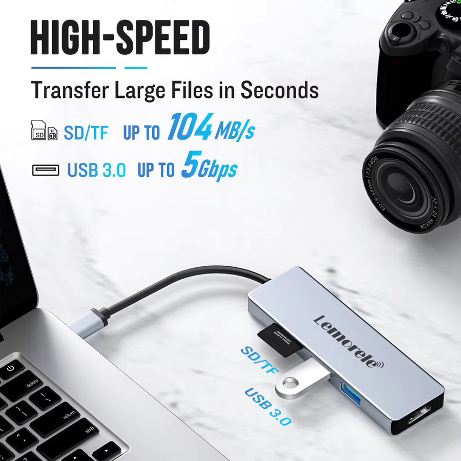 Lemorele 5 Ports USB C Dockingstation mit Dual HDMI 4K, USB 2.0 und SD/TF Kartenleser für MacBook, Laptop und Mobiltelefon - Bild 2